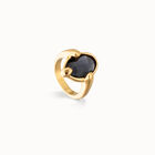 Ring with oval faceted black crystal